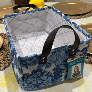 Pioneer Woman XL Heritage Blue Floral Cloth Storage Basket With Handles NWT!!!